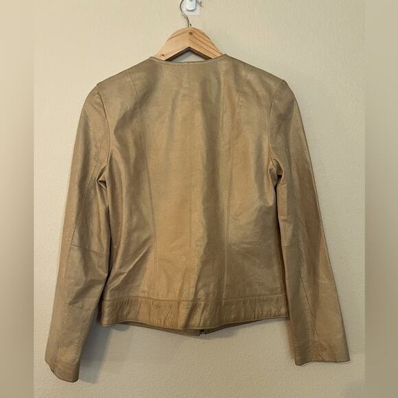 i.e. Gold Metallic 100% leather moto disco jacket - Picture 6 of 8